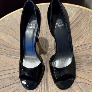 Stuart Weitzman Glossy Black Peep-Toe Heels Brand New Shoes